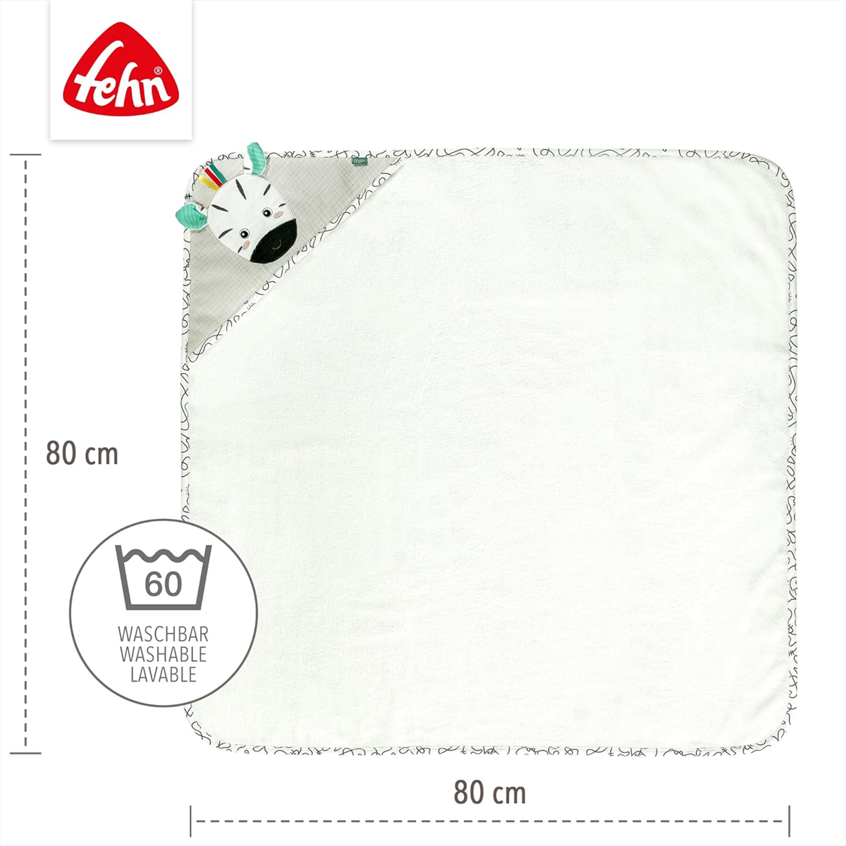 FEHN serviette à capuche zèbre 80x80 cm