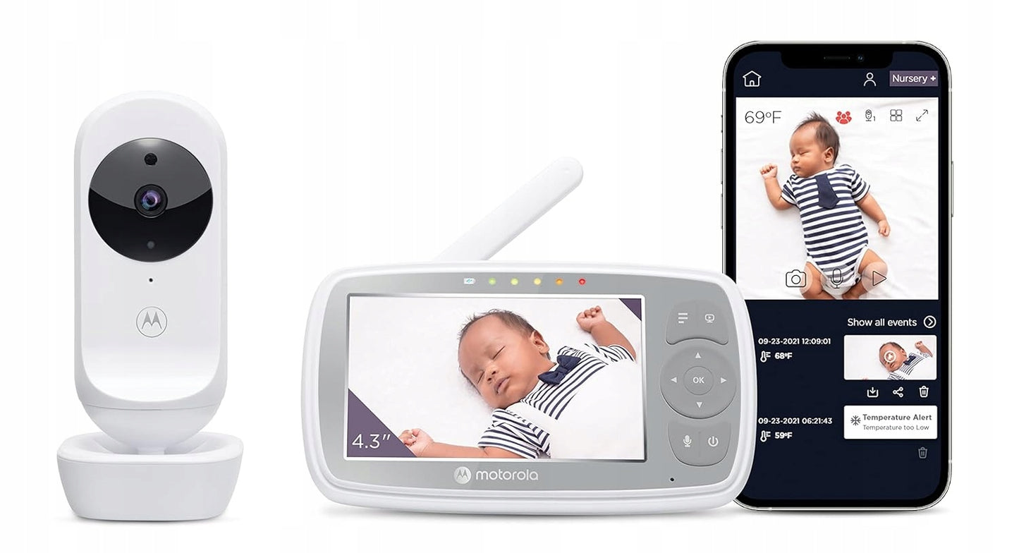 Monitor video pentru bebeluși MOTOROLA VM44 Connect, 4,3" FHSS, cu aplicație
