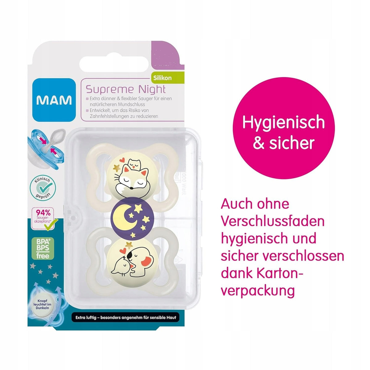 MAM Supreme Night smoczek uspokajający silikonowy 0-6m – zdjęcie produktu 5