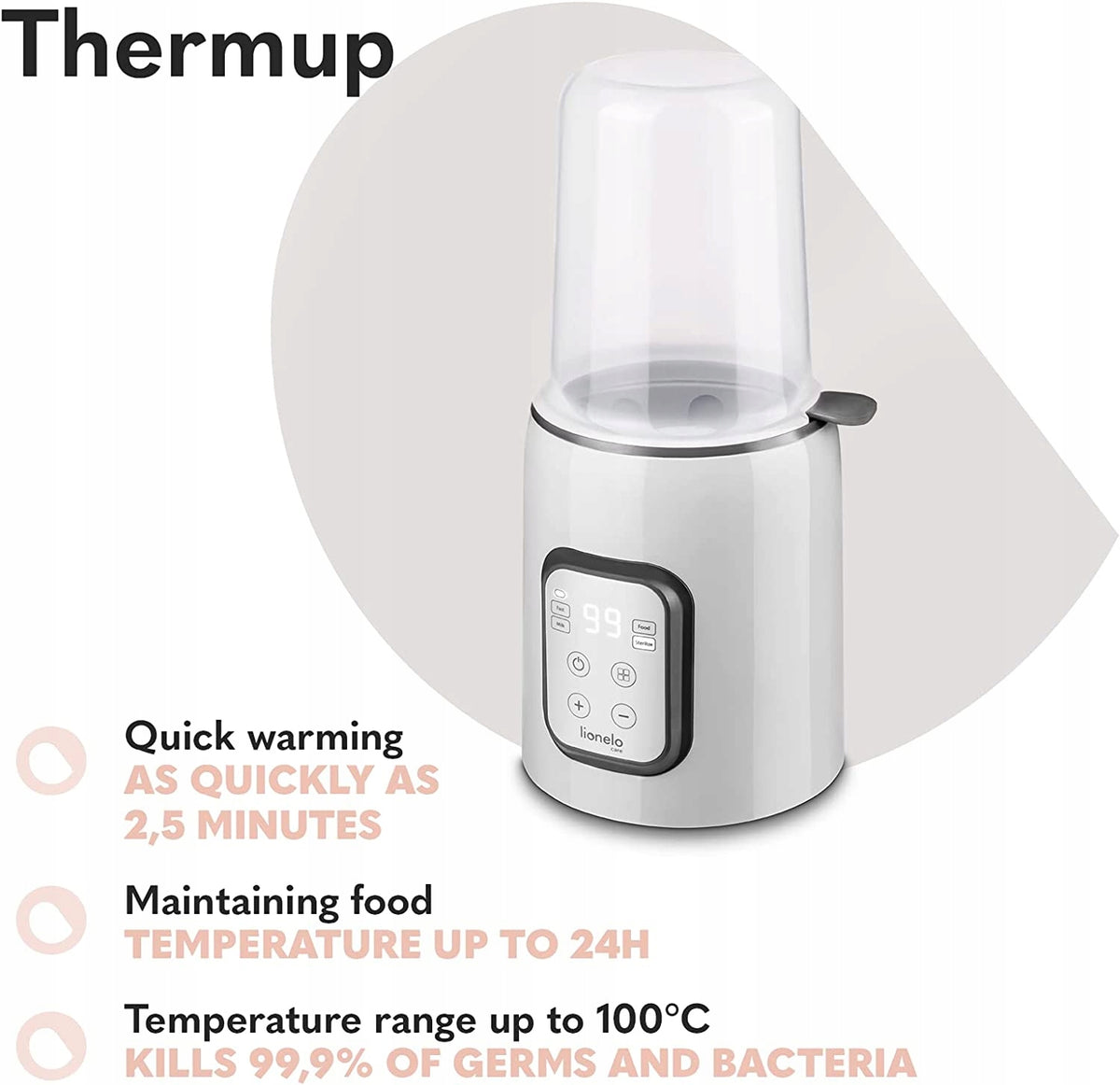LIONELO podgrzewacz do butelek Thermup, szybkie podgrzewanie, utrzymanie temperatury do 24h i sterylizacja do 100°C