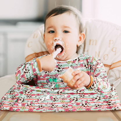 LENBEST Baby Bibs wodoodporny śliniak kombinezon z rękawami 6 m+ – zdjęcie produktu 4