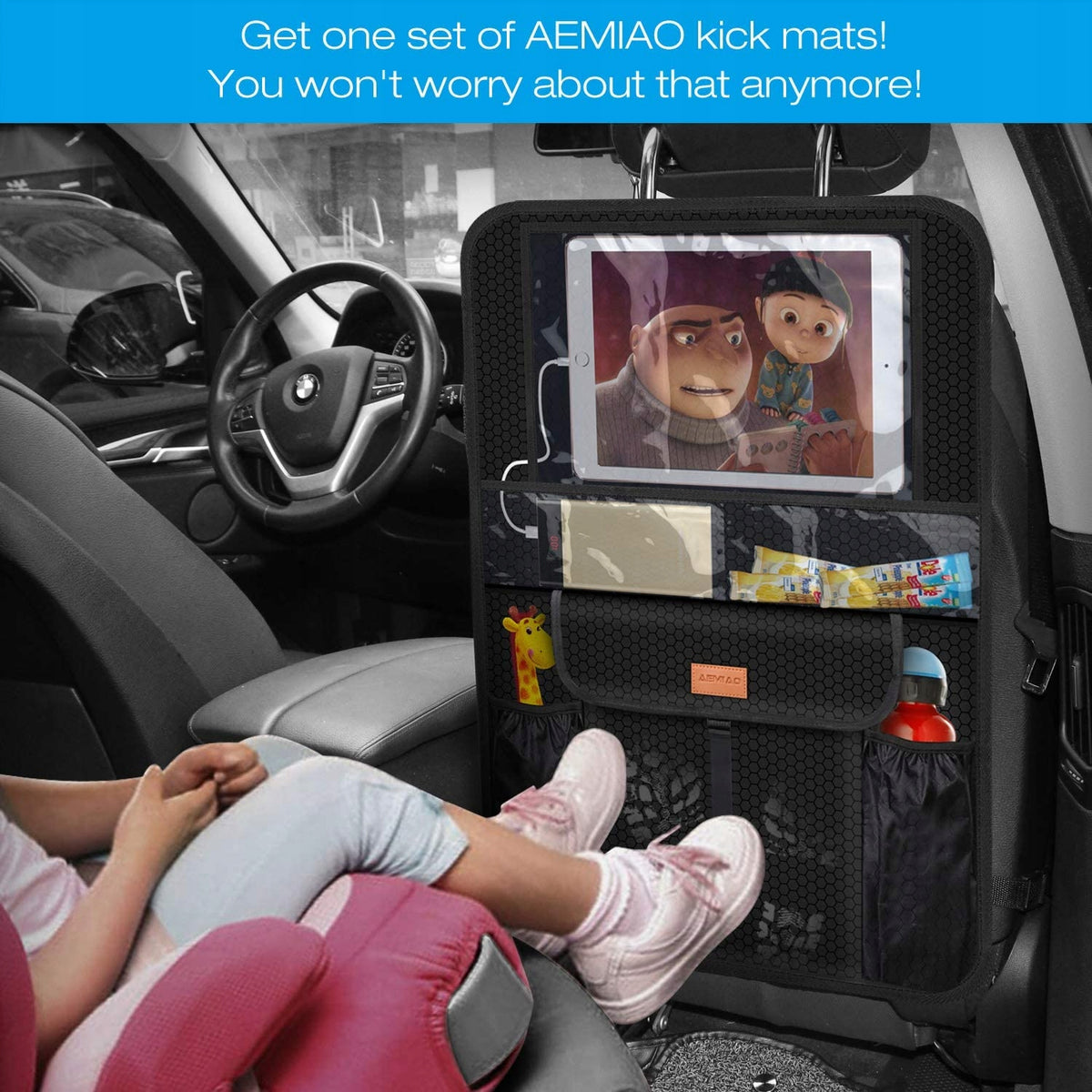 ORGANIZER na fotel samochodowy wodoodporny x2 z kieszenią na tablet i organizerem na akcesoria, czarny