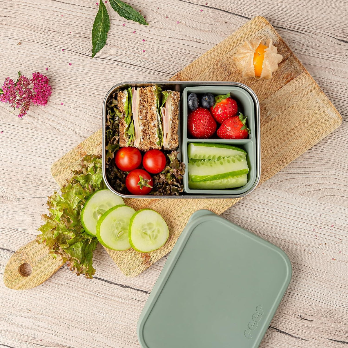 REER boîte à goûter en acier inoxydable avec compartiment 700 ml 12x16 cm