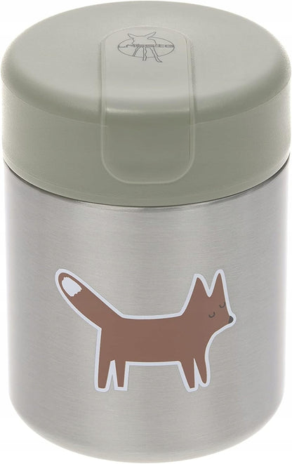 LASSIG Food Jar TERMOS OBIADOWY stal nierdzewna 315 ml zielony z motywem lisa, lekki termos obiadowy