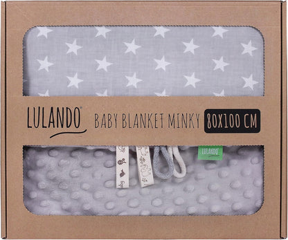 LULANDO koc dla niemowląt minky 80x100, miękki szary kocyk baby blanket w gwiazdki