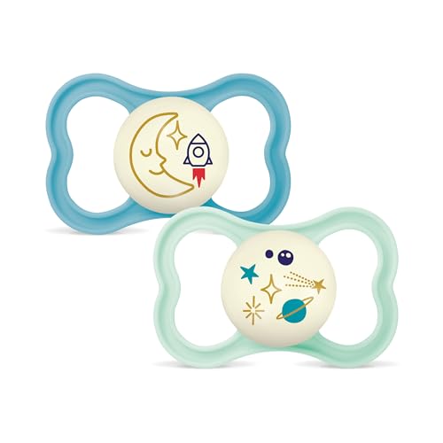 MAM Air Night smoczek uspokajający silikonowy x2 16m+ ŚWIECĄCY, świecący w ciemności, z wentylacją SkinSoft