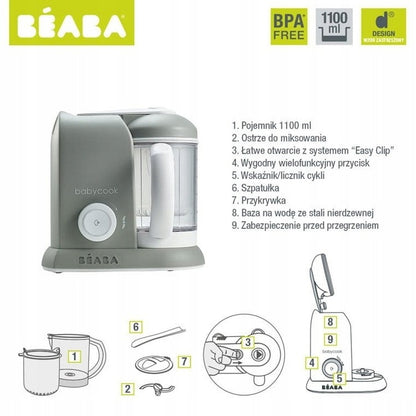 BEABA Babycook ROBOT KUCHENNY 4w1 parowar, mikser, BPA free, 1100 ml, czarny