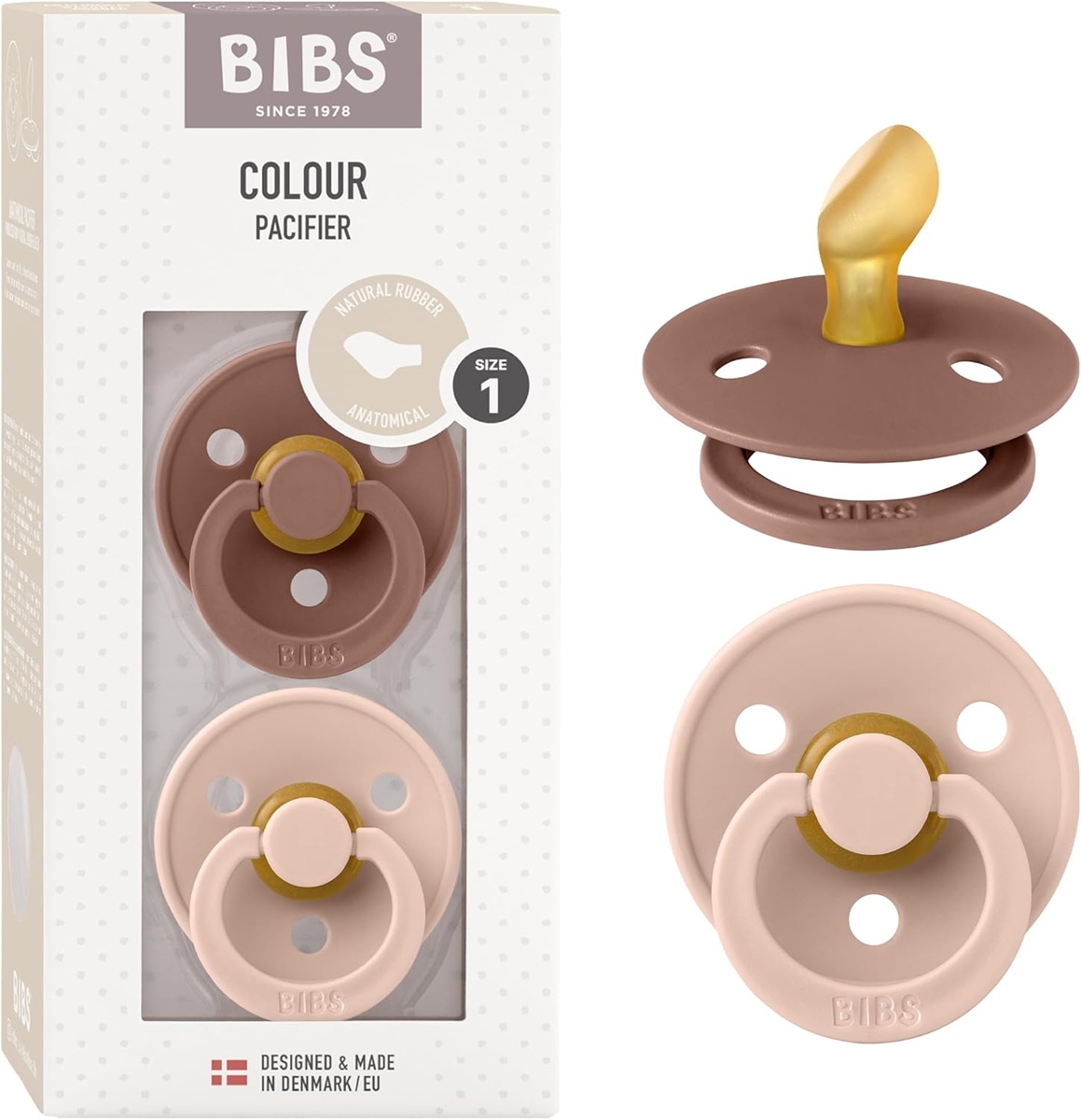 BIBS COLOUR smoczki uspokajające 2pack kauczuk 0-6msc ANATOMICZNE
