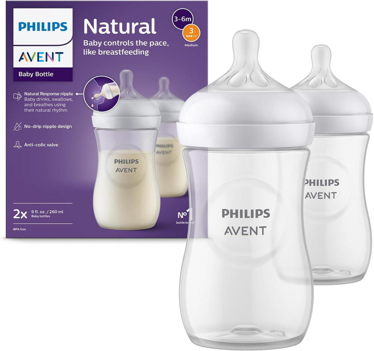 PHILIPS AVENT Natural RESPONSE biberon 260 ml 1mois+ x2