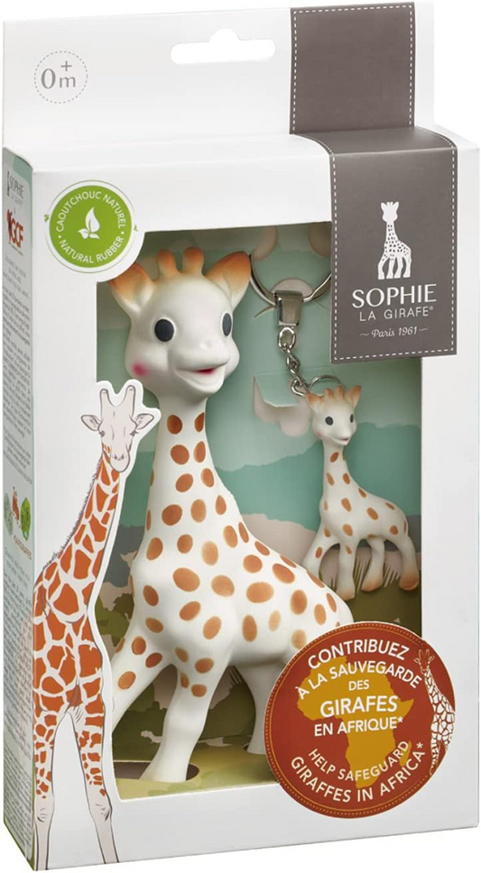 GIRAFF SOPHIE naturlig bitring SO PURE 18CM + nyckelring