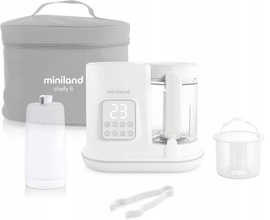 MINILAND Chefy 6 robot de cuisine 6-en-1 cuiseur vapeur mixeur + pince doseur sac