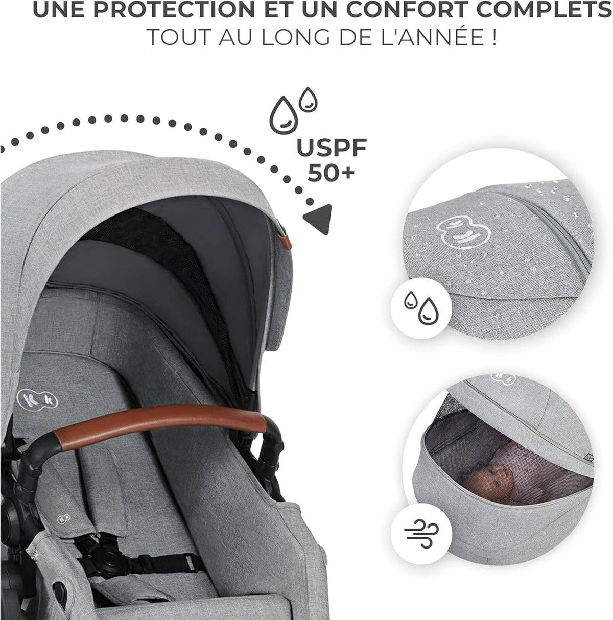 KINDERKRAFT B-TOUR 3w1 wózek wielofunkcyjny do 22kg + fotelik MINK PRO – LIGHT GREY – zdjęcie 6