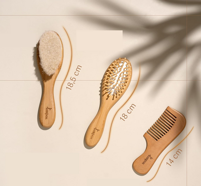 LAMPOX ensemble en bois pour le soin de la tête de bébé 2 brosses et un peigne