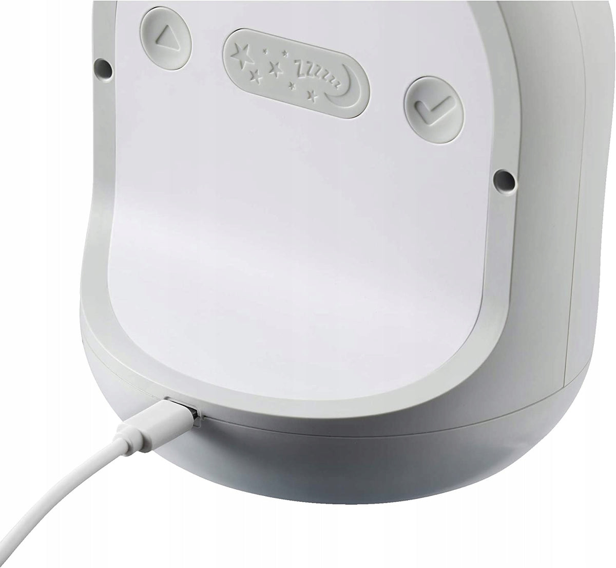 TOMMEE TIPPEE TimeKeeper zegar trener snu biało-szary zasilany USB, widok z przewodem