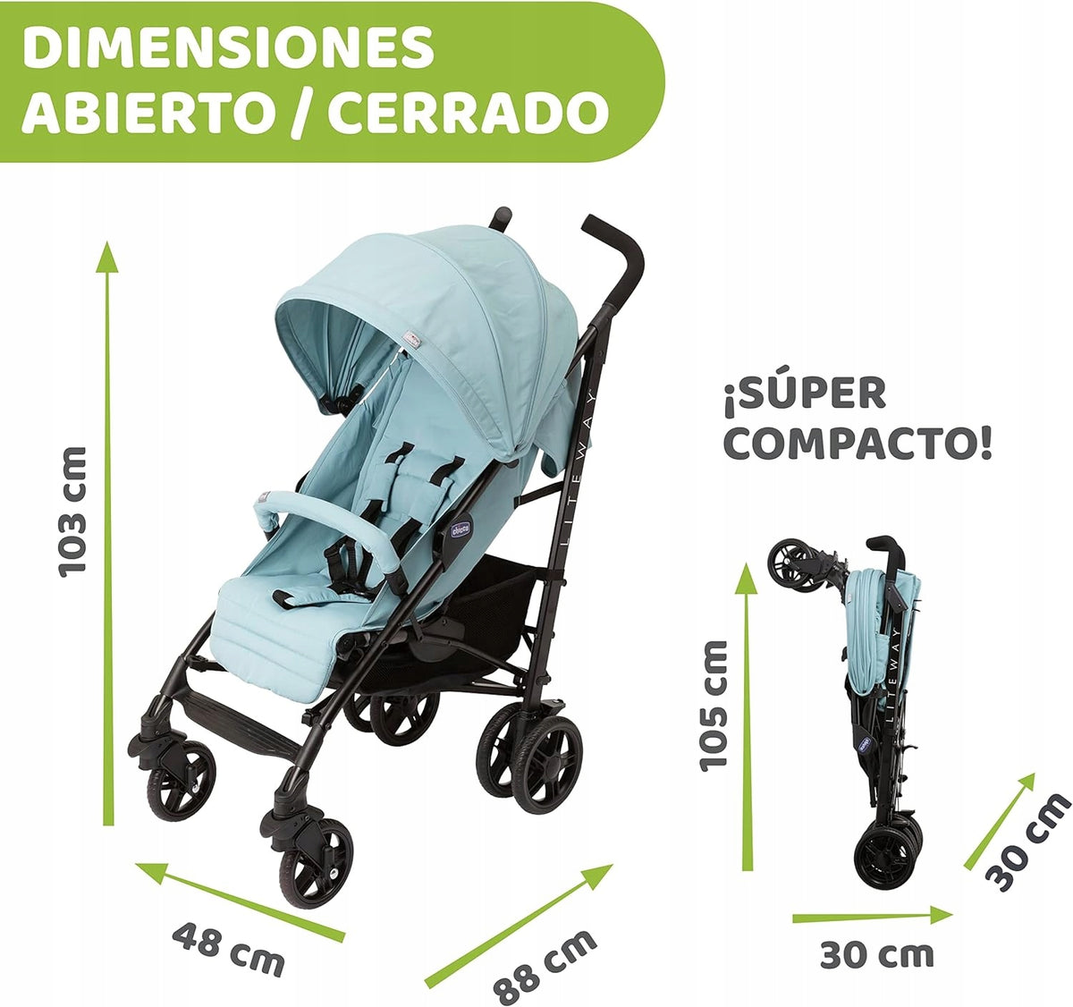 CHICCO LITEWAY wózek spacerowy do 22kg, super kompaktowy, wymiary 103 cm po rozłożeniu i 105x30 cm po złożeniu