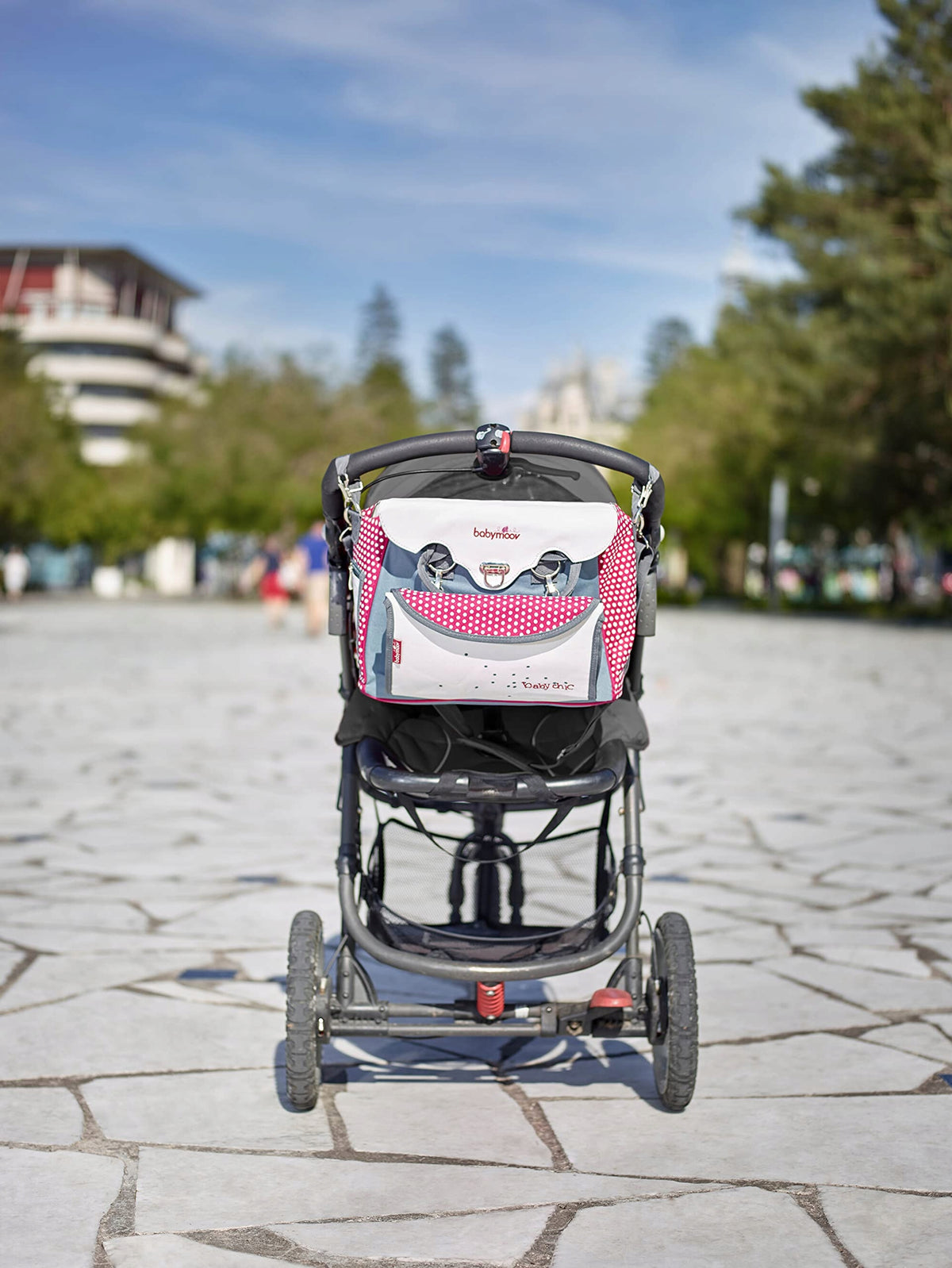 BABYMOOV torba do wózka BABY CHIC + przewijak beżowo-bordowa na wózku dziecięcym