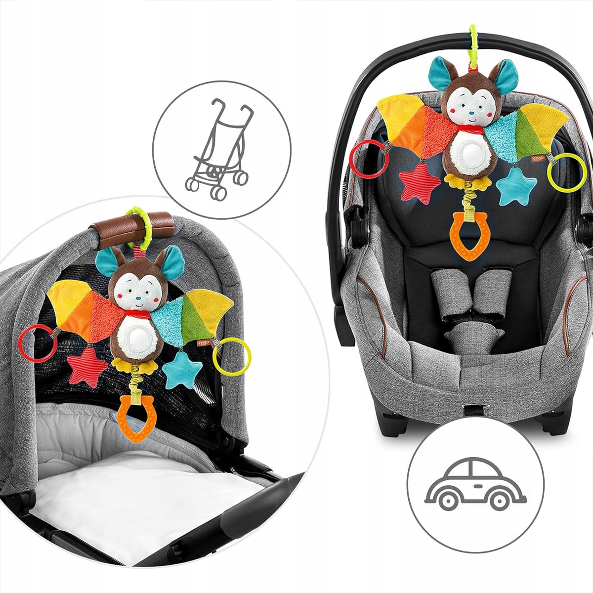 FEHN zawieszka z grzechotką i chwytakiem do wózka, fotelika NIETOPERZ 29 cm – zdjęcie produktu 2