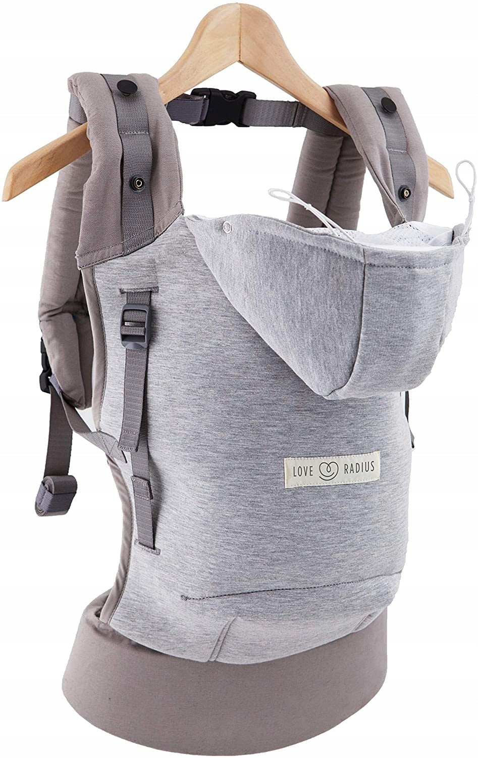 LOVE RADIUS nosidełko ergonomiczne z kapturem HOODIE CARRIER, szare, fizjologiczne nosidełko dla dziecka