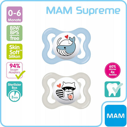 MAM SUPREME πιπίλα σιλικόνης 0-6 μηνών x2
