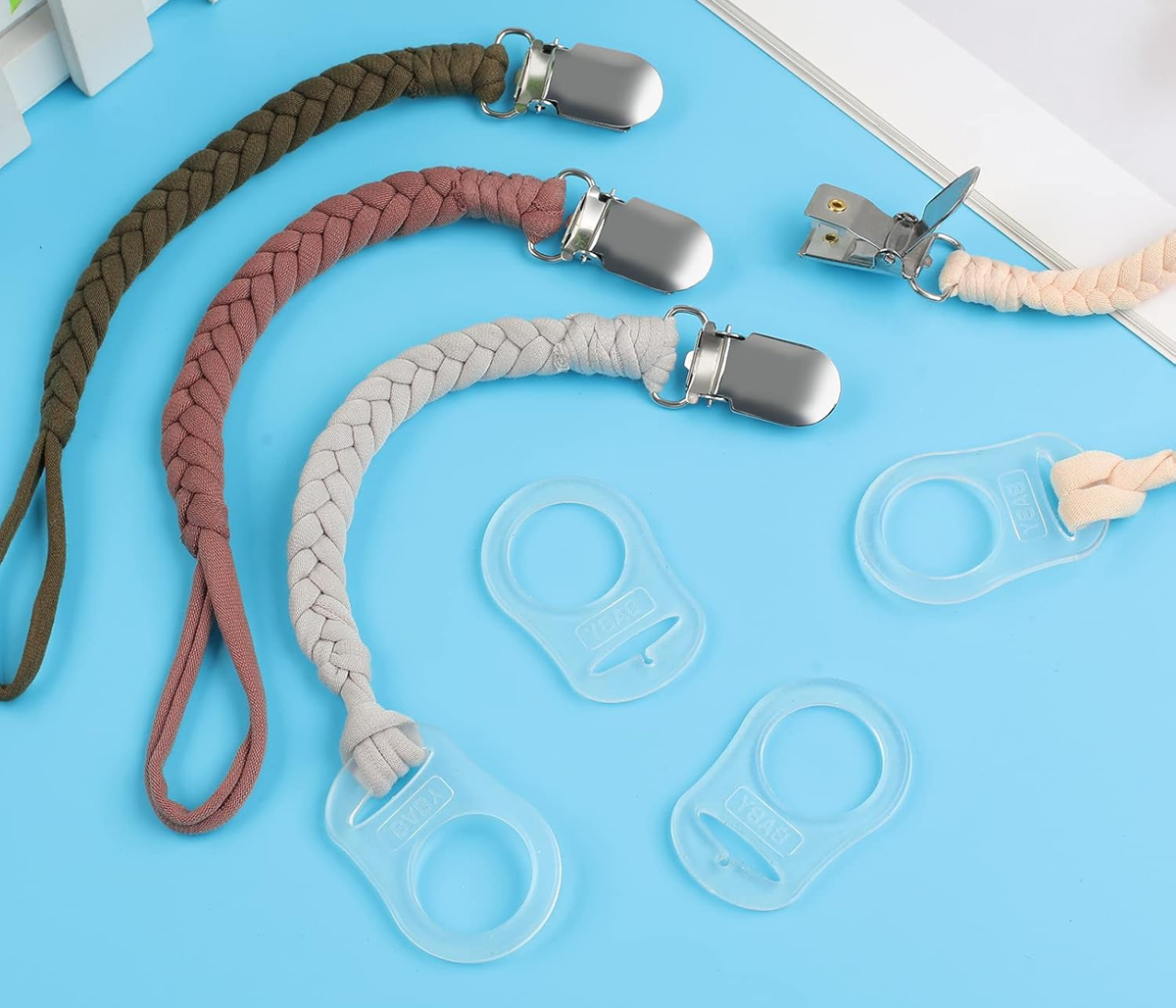 ANNHAO chaîne en coton pour tétine avec clip 22 cm BEIGE