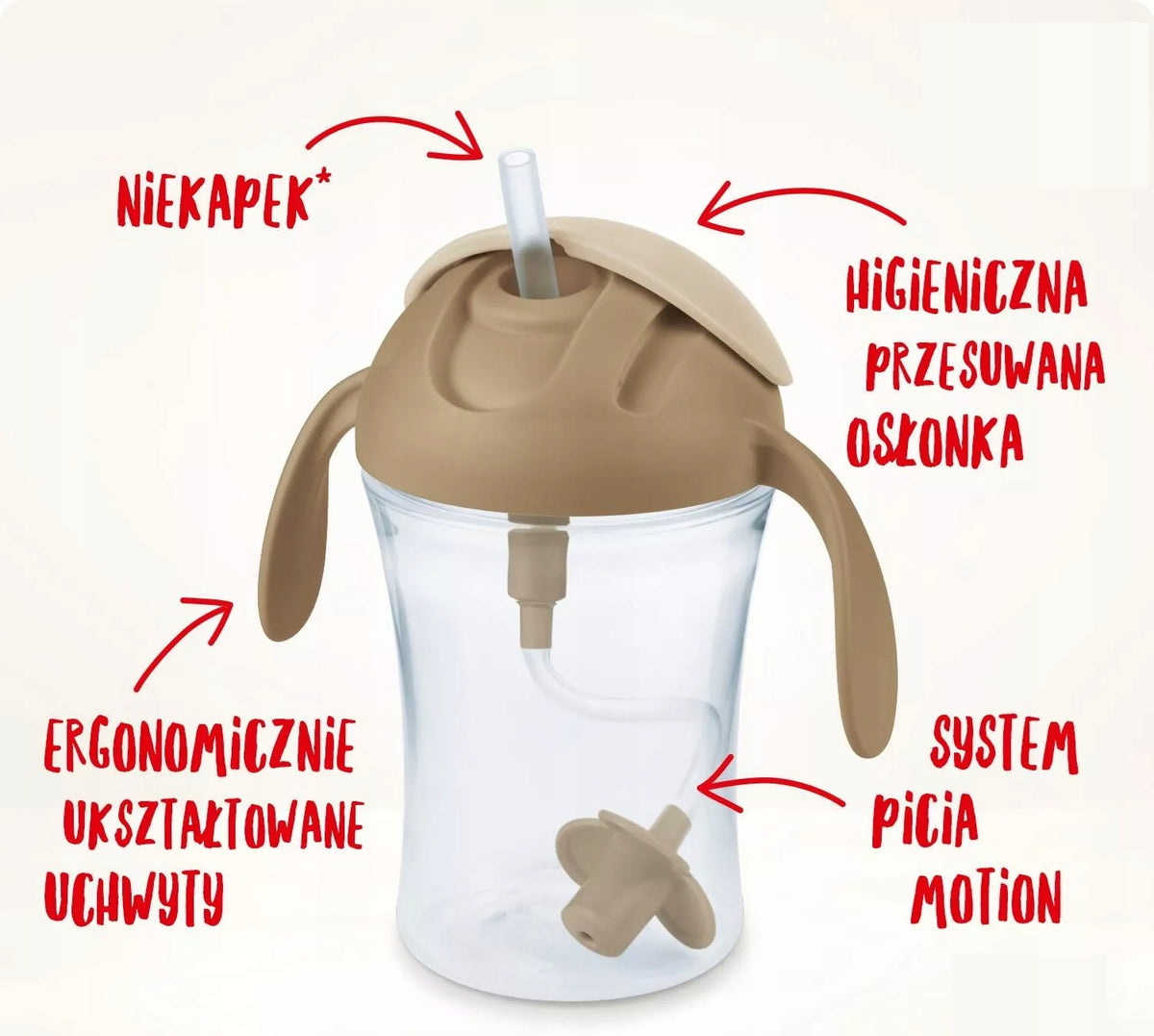 NUK Motion Cup NIEKAPEK z elastyczną słomką 8 m+ zielony kubek niekapek z ergonomicznymi uchwytami i osłonką