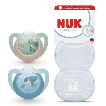 NUK First Choice smoczek uspokajający silikonowy x2 6-18m – Żółw/Wieloryb Użytkowanie: przed pierwszym podaniem oraz…