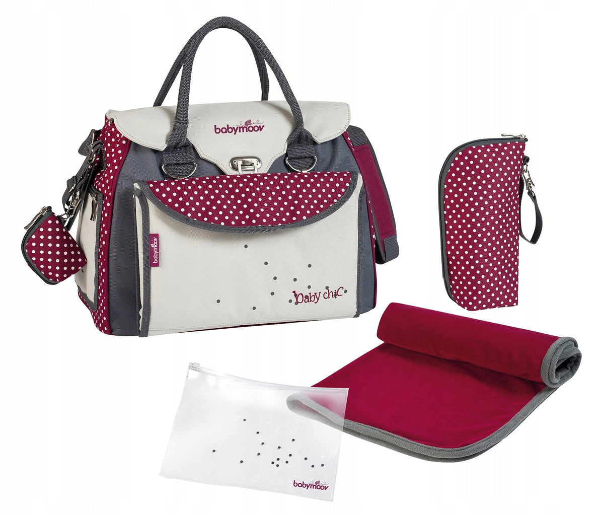 BABYMOOV torba do wózka BABY CHIC + przewijak, beżowo-bordowa z akcesoriami i matą do przewijania