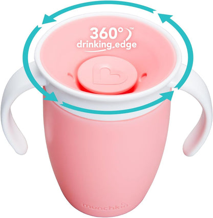 MUNCHKIN Miracle kubek treningowy 360 6msc+ 207ml, różowy kubek niekapek z uchwytami