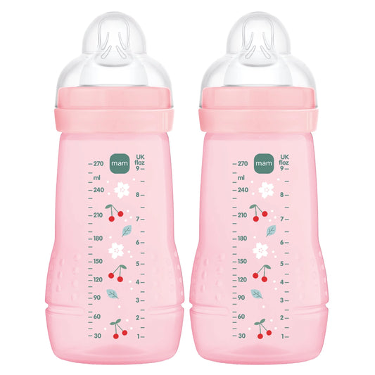 MAM Easy Active zestaw butelek 2x 270 ml wiek 0+ smoczek 1 CZEREŚNIE, różowe butelki dla niemowląt