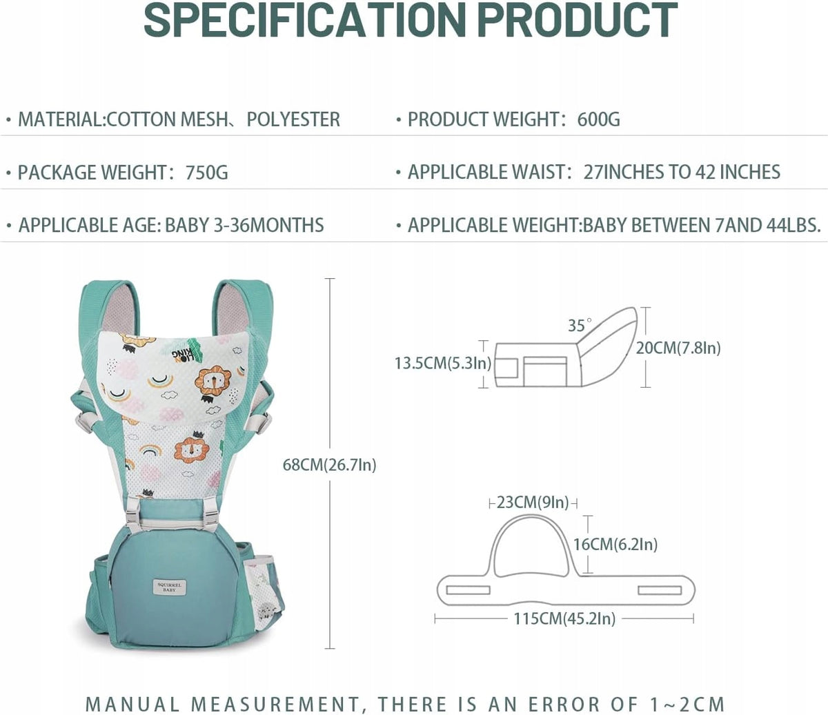 NUKIED porte-bébé ergonomique avec ceinture de hanche 6 en 1