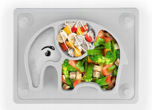 SILVIO silikonowy TALERZ z matą SŁOŃ, 3-komorowy talerzyk silikonowy dla dzieci, BPA free