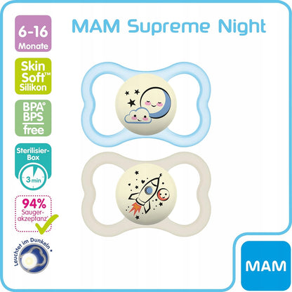 MAM SUPREME NIGHT silikonový dudlík 6-16 měsíců