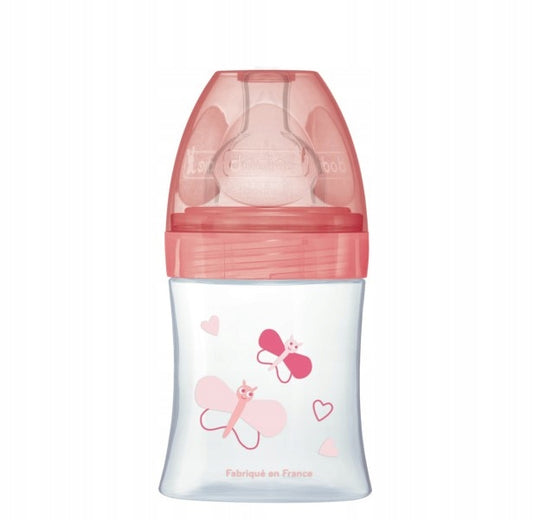 DODIE butelka antykolkowa 150 ml 0-6m, różowa butelka antykolkowa dla niemowląt z silikonowym smoczkiem BPA free
