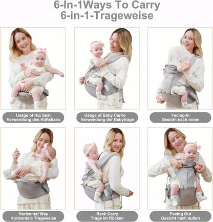 GROWNSY Ergonomische Babytrage mit Hüftgurt 6-in-1