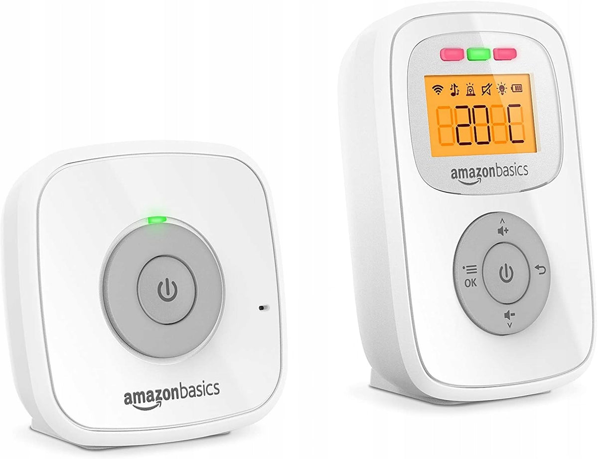 AMAZON BASICS A20 cyfrowa niania elektroniczna DECT, biało-szara, z wyświetlaczem i jednostką rodzica