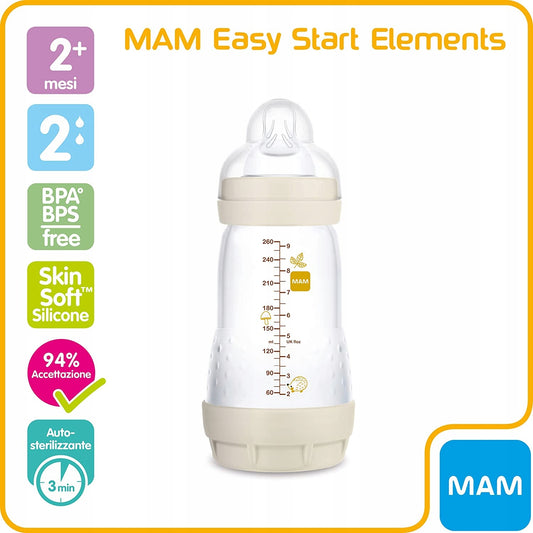 MAM Easy Start butelka antykolkowa 260ml 2m+ z silikonowym smoczkiem SkinSoft i auto-sterylizacją