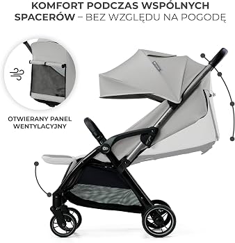 Kinderkraft APINO wózek spacerowy do 22 kg, lekki wózek z otwieranym panelem wentylacyjnym i dużą budką