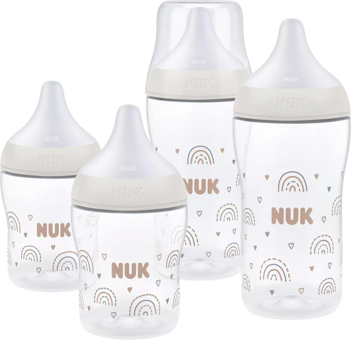 NUK Perfect Match Rainbow zestaw startowy butelki 150 / 260 ml 3m+ - zestaw 4 butelek z motywem tęczy