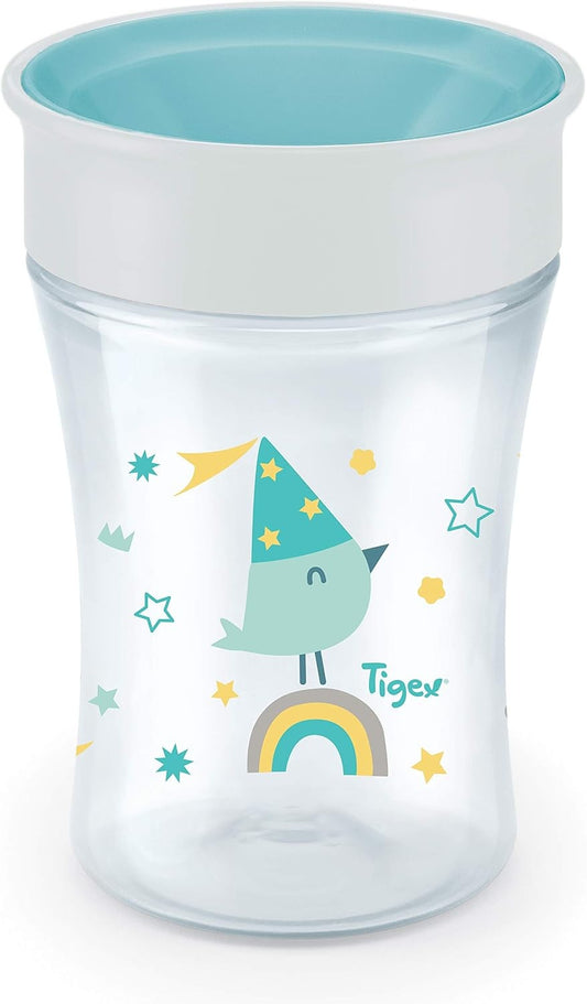 TIGEX Smart Cup kubek niekapek ustnik 360° 250 ml 9 m+ PTASZEK – przezroczysto-biało-turkusowy – zdjęcie 1