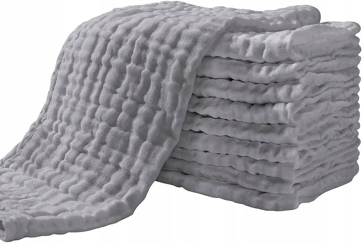 YOOFOSS pieluchy muślinowe 25cm x 49cm x10szt, miękkie szare pieluszki z 100% bawełny dla niemowląt