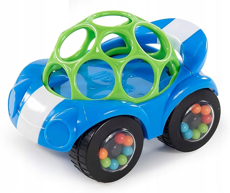 BRIGHT STARTS Oball Rattle & Roll jeżdżący samochód z grzechotką, niebiesko-zielony dla niemowląt 3 m+