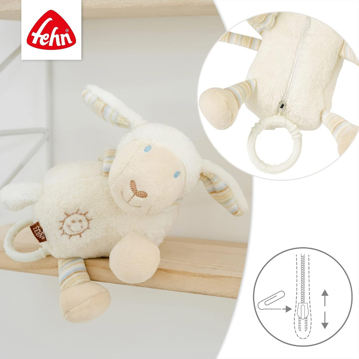FEHN pluszowa zawieszka z pozytywką OWCA 17 cm kołysanka Brahms'a – zdjęcie produktu 3