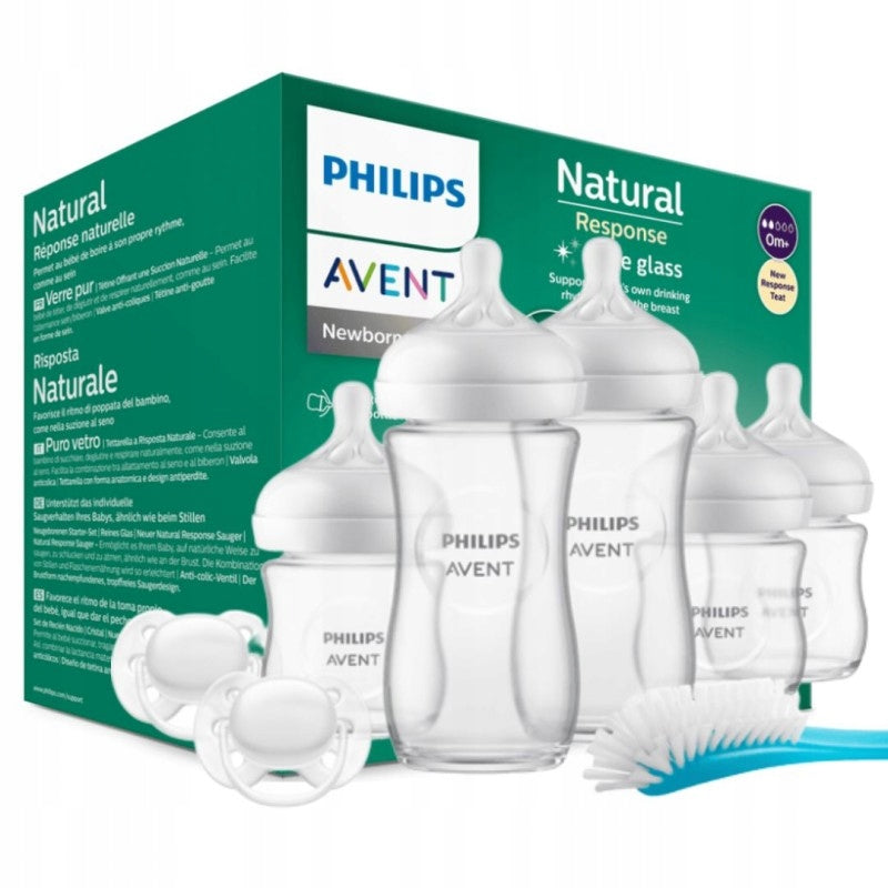 PHILIPS AVENT Natural RESPONSE zestaw butelek SZKŁO smoczki szczotka