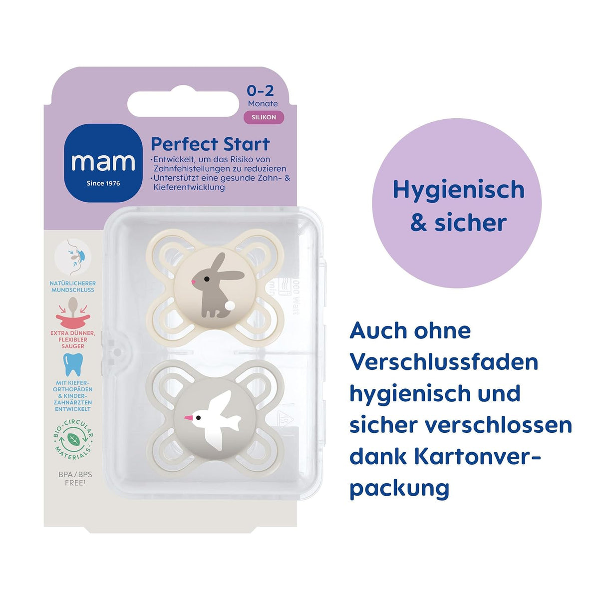MAM Perfect Start smoczek uspokajający silikonowy 0-2m x2 – zdjęcie produktu 3