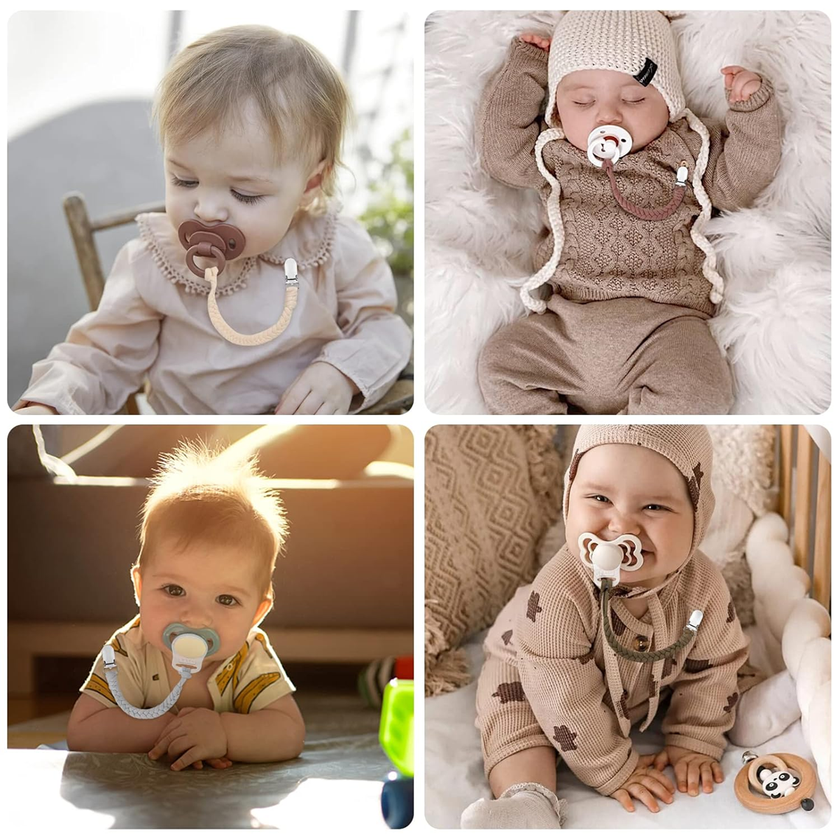 ANNHAO chaîne en coton pour tétine avec clip 22 cm BEIGE