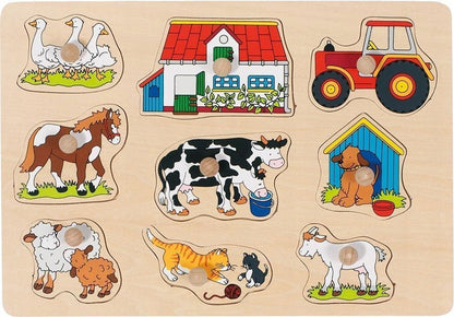 GOKI puzzle en bois à encastrer 9 pièces 20,3 x 29,9 cm FERME