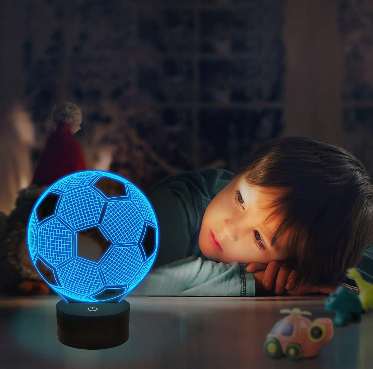 FULLOSUN lampka nocna 3D + pilot PIŁKA NOŻNA 16 kolorów, czarna lampka LED do pokoju dziecięcego