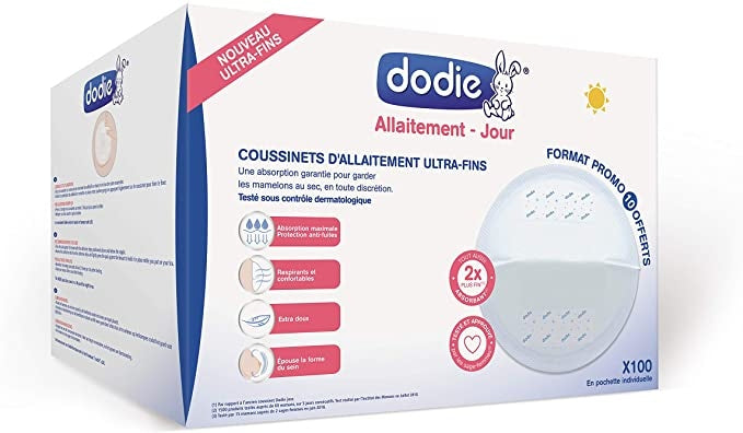DODIE wkładki laktacyjne 100 sztuk, chłonne i oddychające wkładki przeciw przeciekaniu, miękkie i wygodne