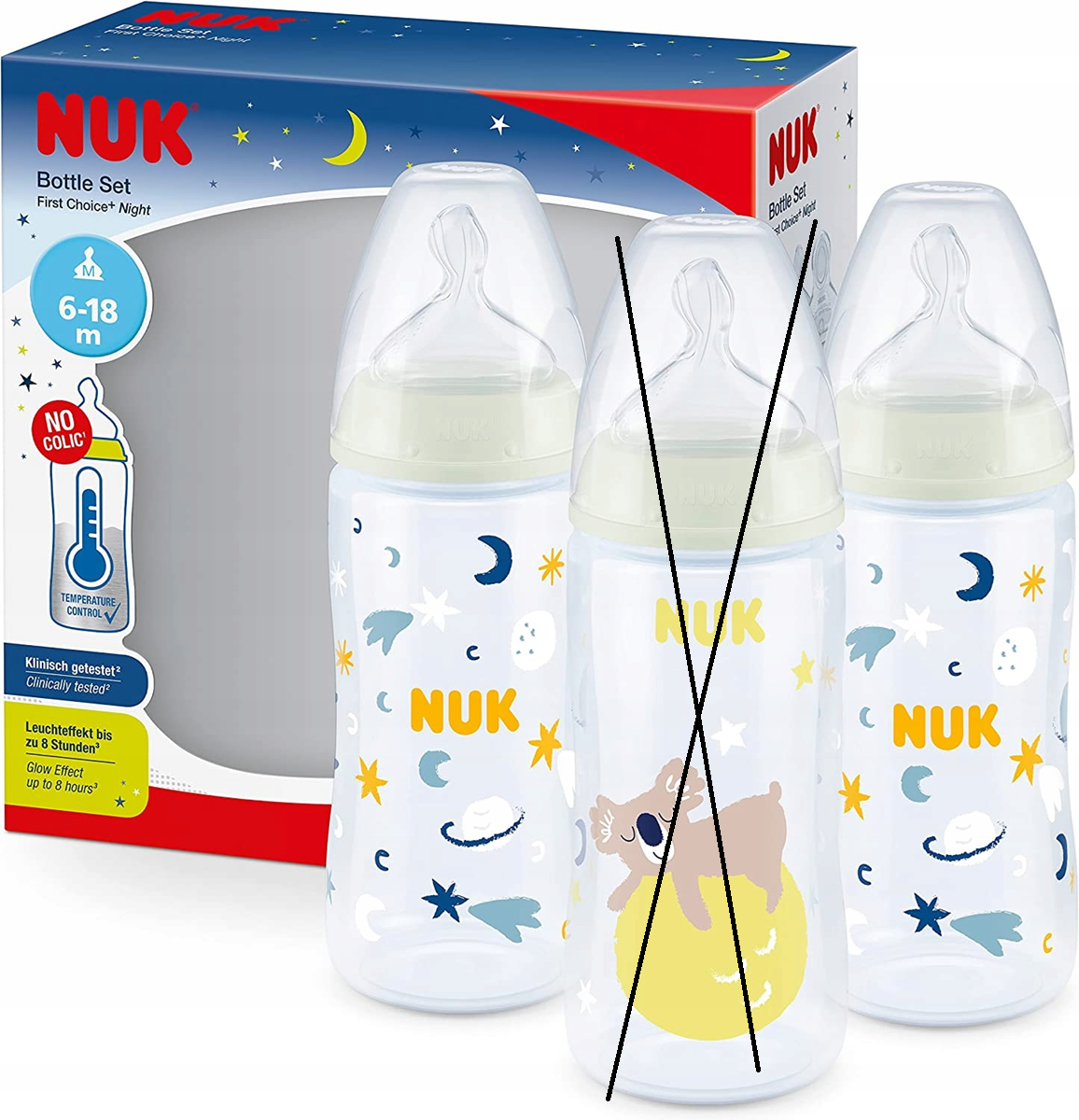NUK NIGHT zestaw butelek 2x 300 ml KONTROLA TEMP.