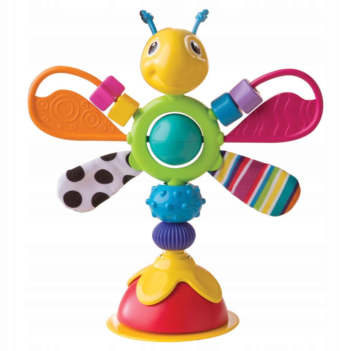 LAMAZE zabawka sensoryczna grzechotka z przyssawką 6m+ kolorowa pszczółka z gryzakami i przyssawką